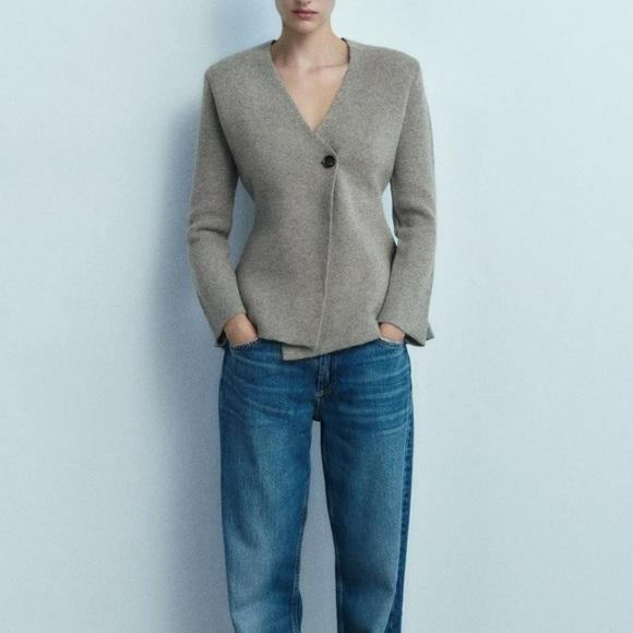 ZARA WOOL BLEND PEPLUM KNIT BLAZER - Picture 3 of 7